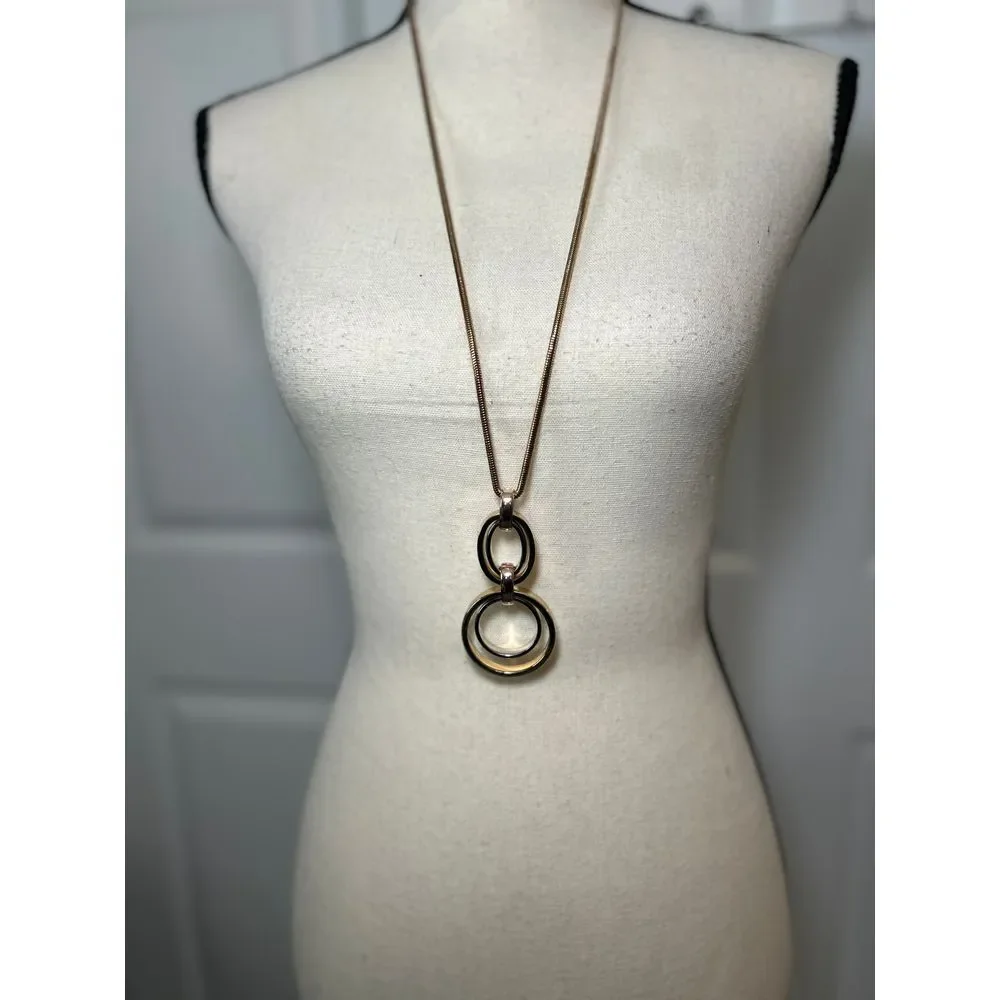 Alfani Two-Tone‎ Gold and Silver Open Hoop Link Pendant 32